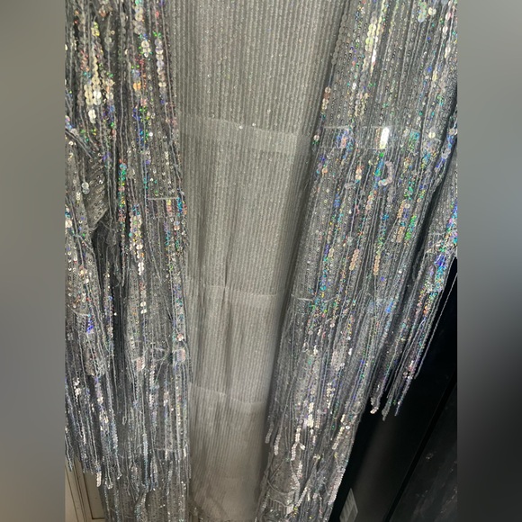 Dolls Kill Club Exx Glam All Night Sequin Fringe Duster Holo Bling Sz XS - Picture 10 of 10